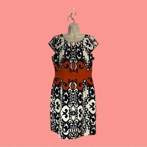 Shelby & Parker Elegant Design Dress Orange Cream Black Sleeveless Empire 14